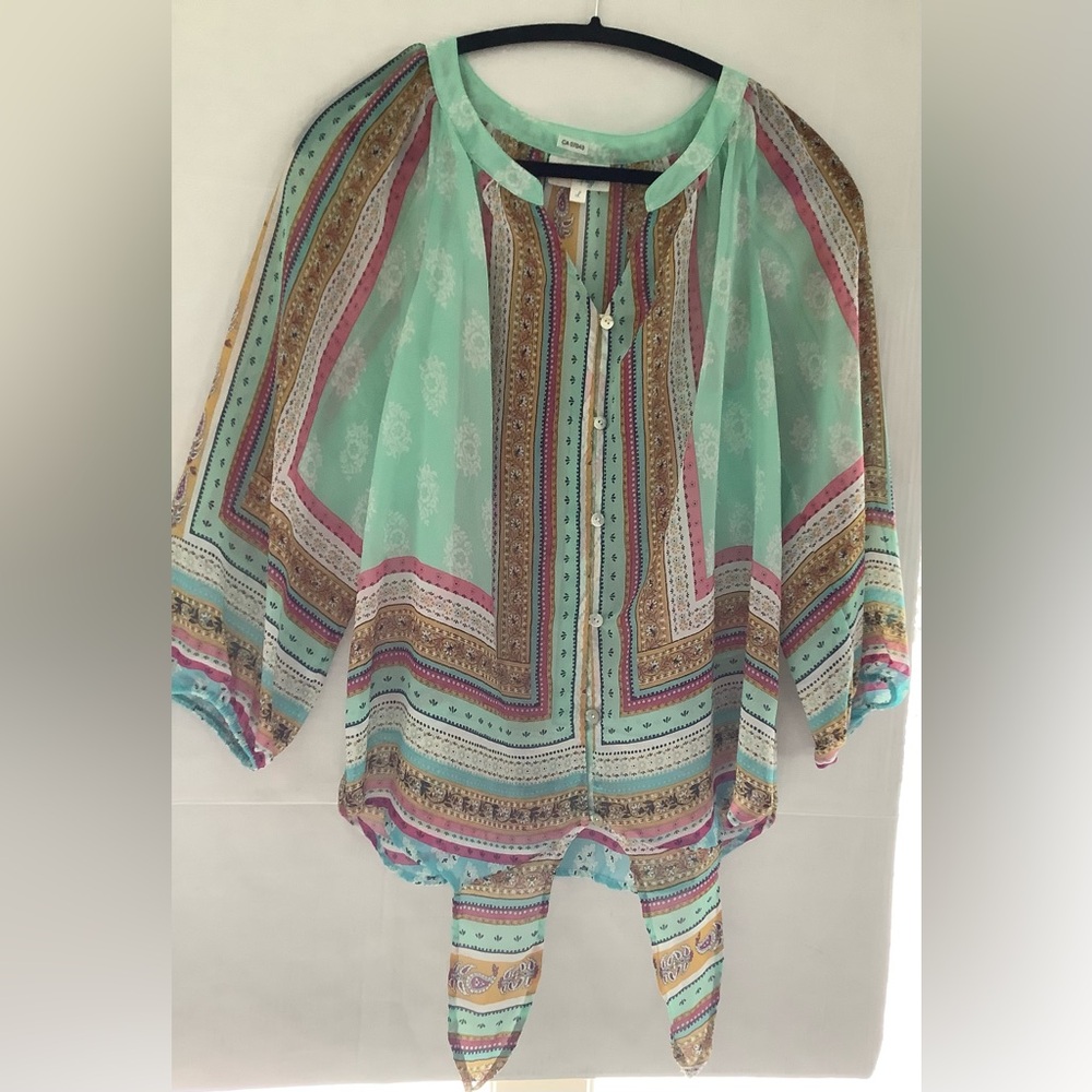 Hope Springs, multi colour, sheer blouse.